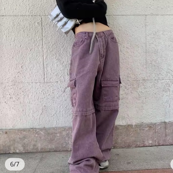 ◾️Y2K Jeans Purple Cargo Pants - Picture 1 of 16